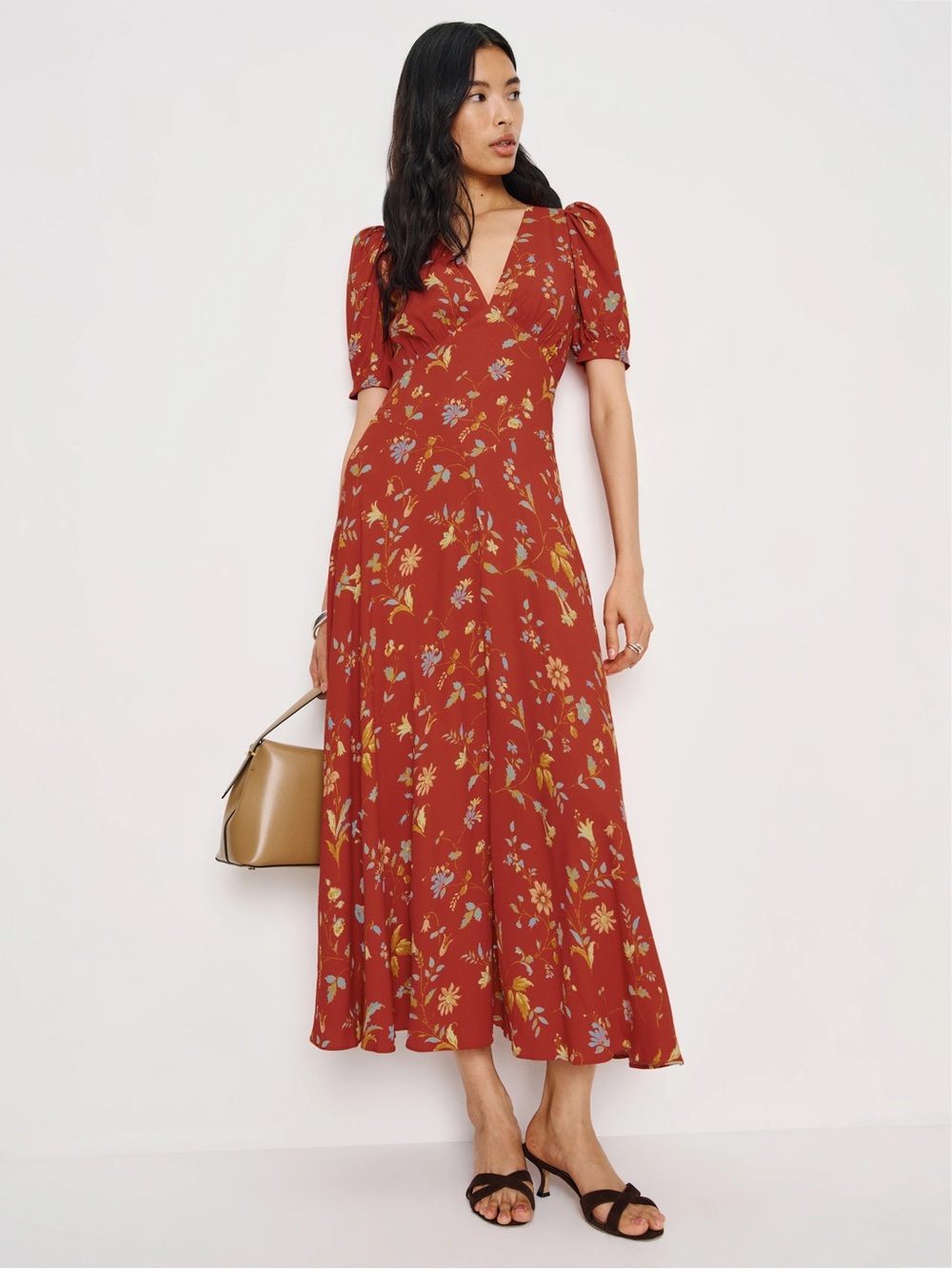 Reformation Naira Floral Maxi Dress with Puff Sleeves (Never Worn)